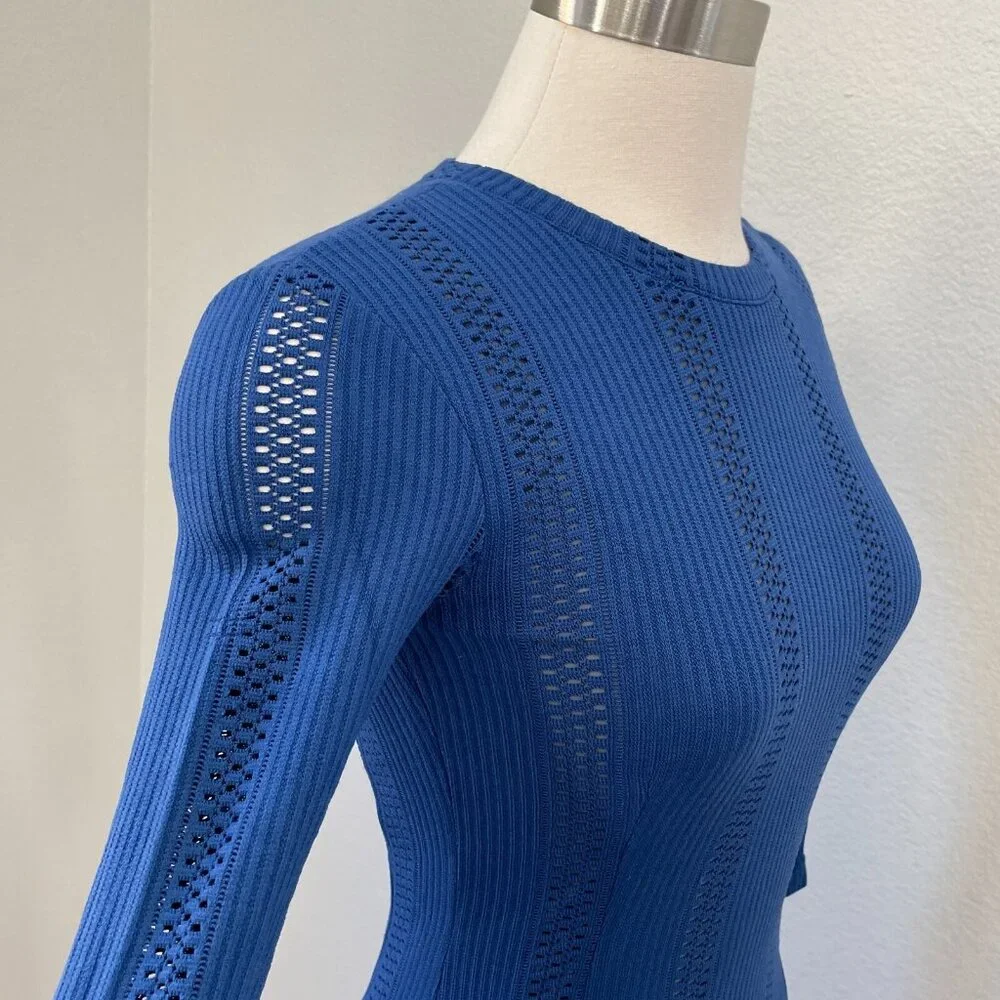 RAG & BONE‎ Womens 0 Elsa Royal Blue Pointelle Knit Dress Bodycon 3/4 Sleeve - Picture 6 of 16